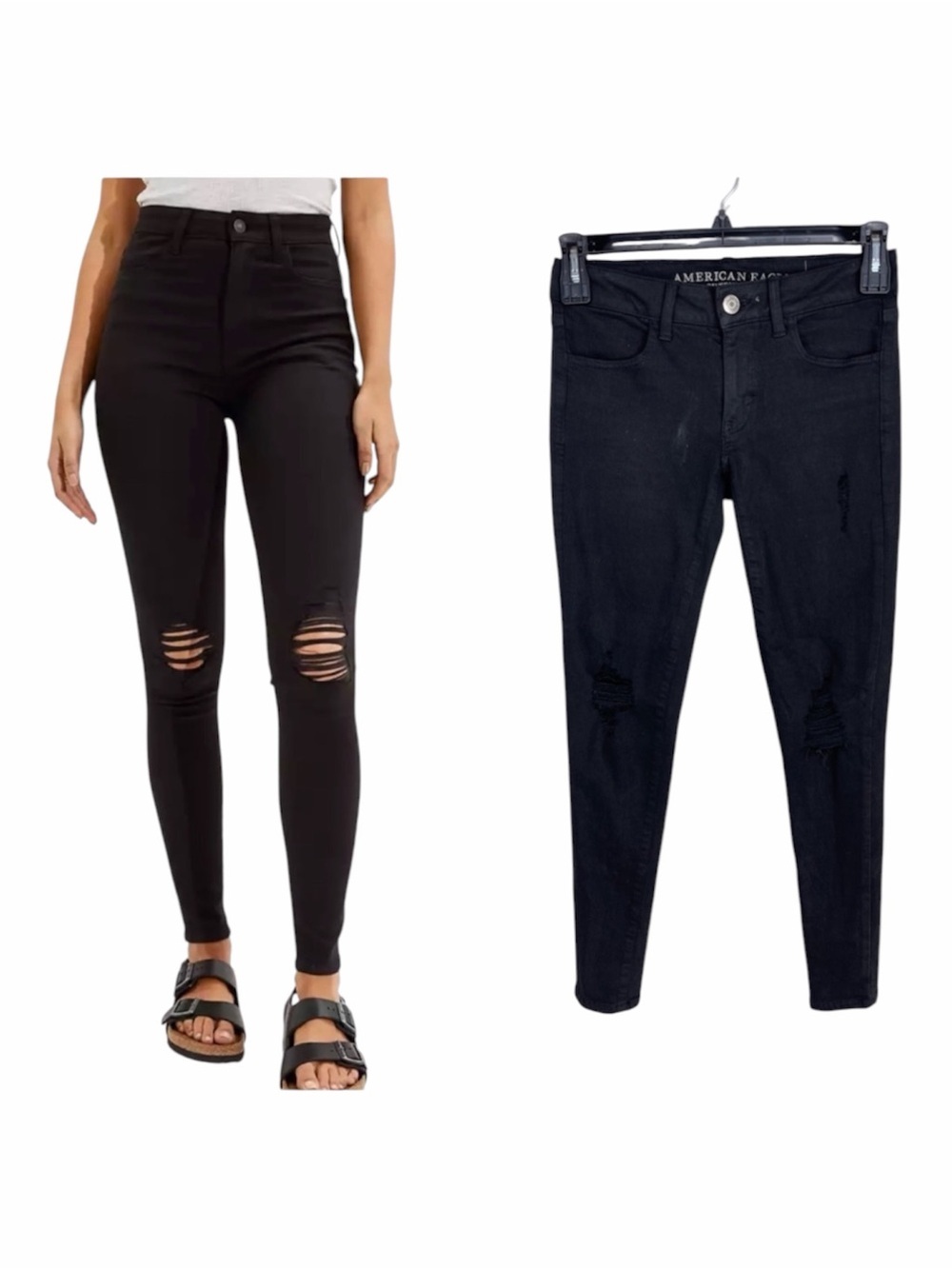 ✅ American Eagle Super Stretch X Black Distressed Jeggings size 2 regular